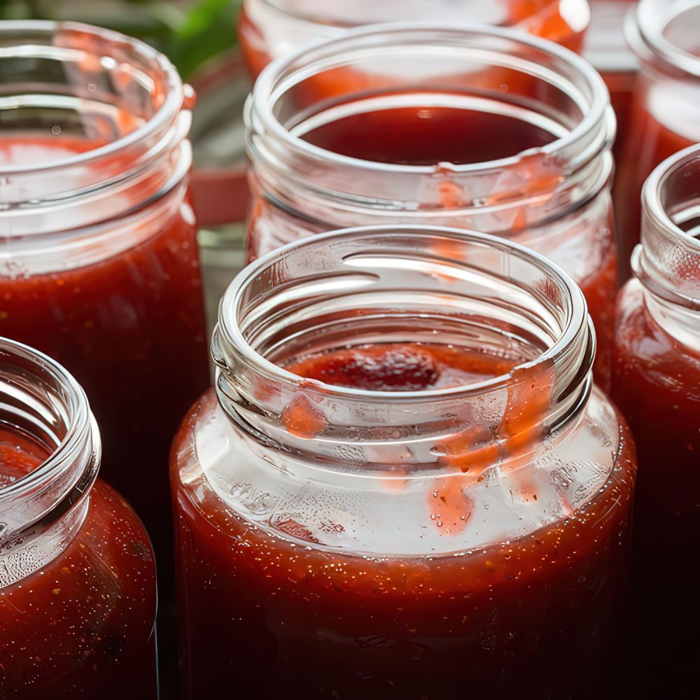 Vasi riempiti di composta biologica di fragole fatta a mano Kaiser Küche senza zuccheri aggiunti