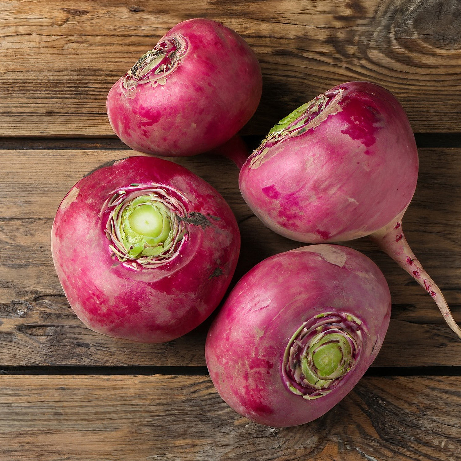 Rape rosse fresche su tavolo di legno rustico
